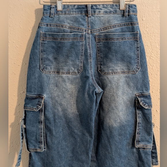 Love Cult Denim Baggy Cargo Pocket Blue Jeans XS - Picture 13 of 14